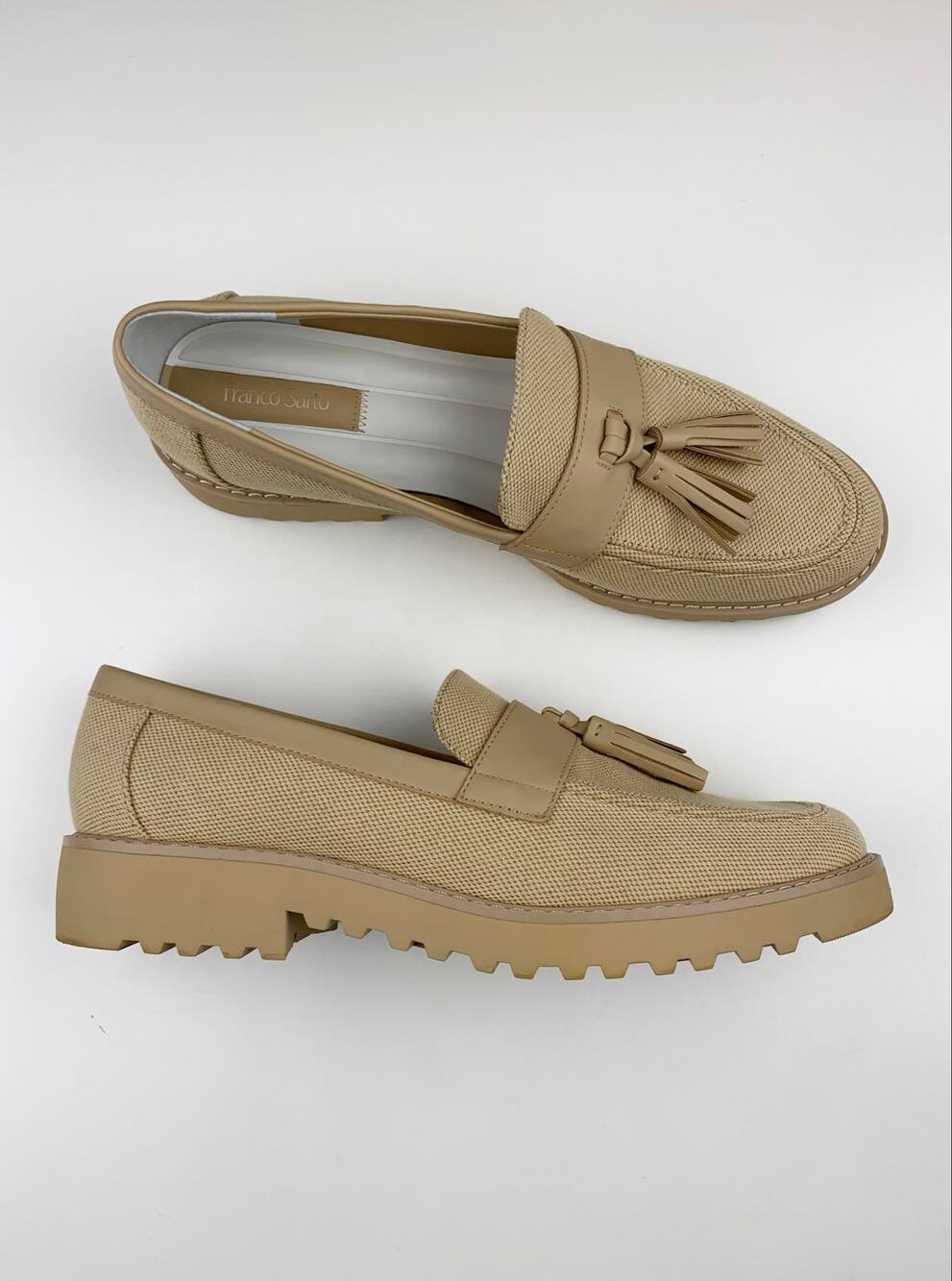 Franco Sarto Carolynn Tassel Loafers Beige Canvas Slip On Shoes Women's 11